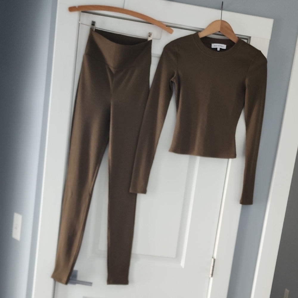 Olive Green Long Sleeve Top and Leggings Set